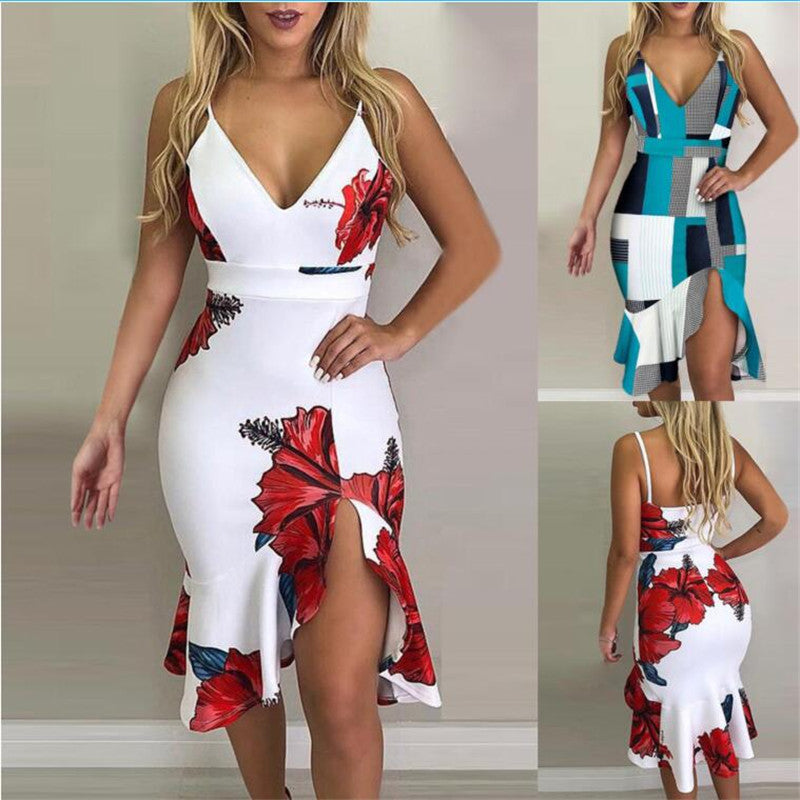 Collage-Neckholder Midikleid mit asymmetrischem Saum
